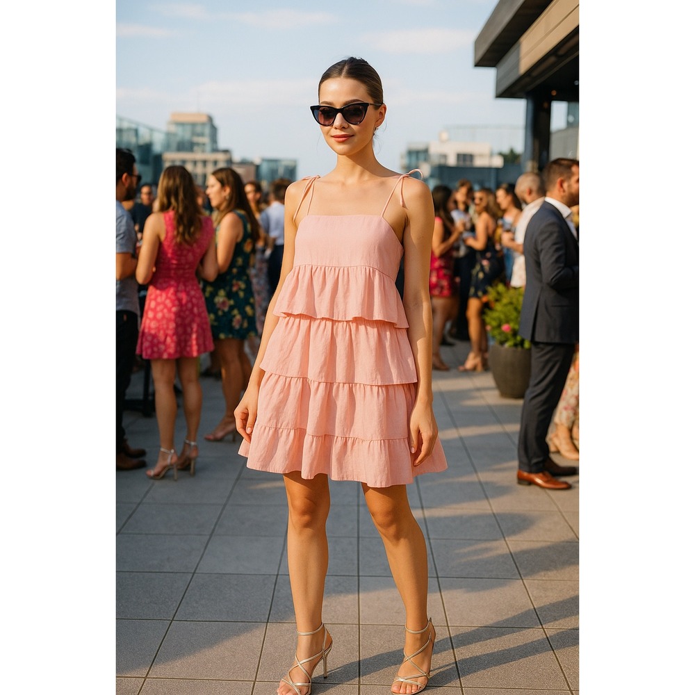 Show Me Your Mumu Pink Tiered Ruffle Strappy‎ Mini Dress Size S